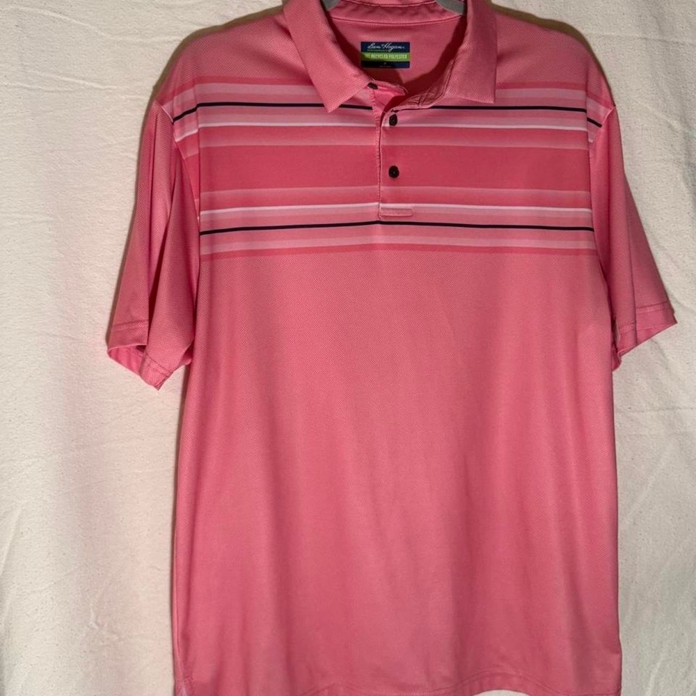 Ben Hogan Performance Polo Men's Medium Pink Salmon Striped Golf Shirt